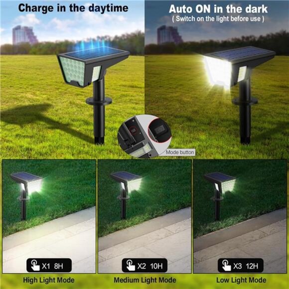Solar spot lights outdoor waterproof LED landscape yard pathway wall light cool - Picture 5 of 7